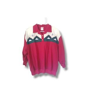 Vintage 80's Geometric Quarter Button Collared Pullover Top Sz L